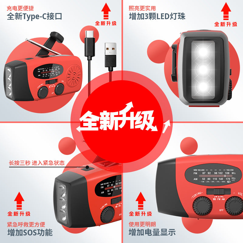 Foreign trade e-commerce hot sale multi-function hand crank radio emergency disaster prevention SOS radio strong light flashlight portable