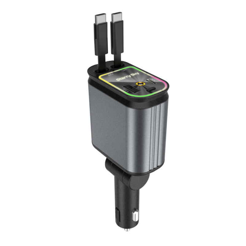 Chargeur Voiture 4-en-1 avec Câbles Rétractables & Projecteur Ciel Étoilé LED