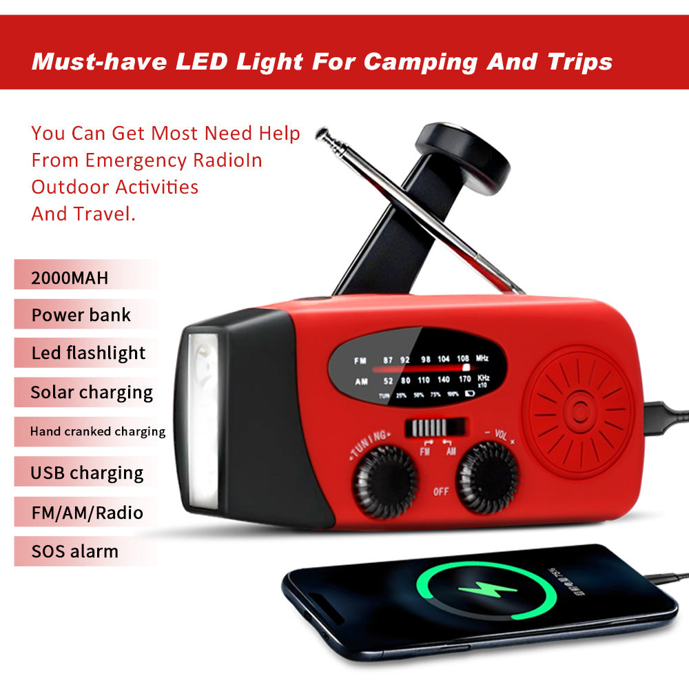 Foreign trade e-commerce hot sale multi-function hand crank radio emergency disaster prevention SOS radio strong light flashlight portable