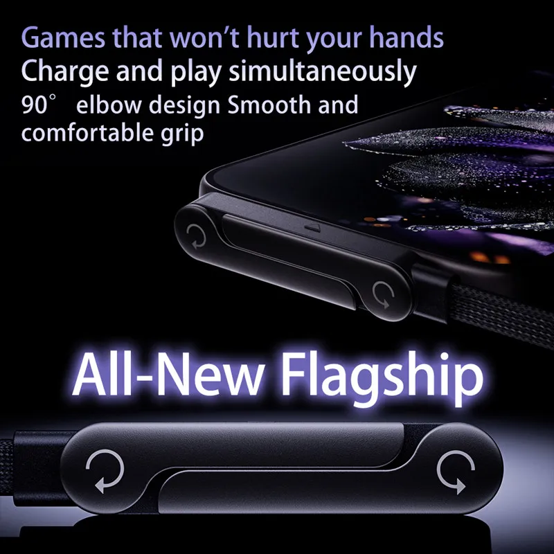 240W USB-C to USB-C Fast Charging Cable with Foldable Phone Stand, Right-Angle Type-C PD Cable, Flat Durable Cable for iPhone 16/15, Samsung Galaxy S24/S23, iPad, Laptop – Black